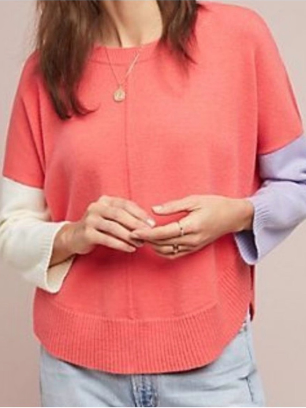Anthropologie Coral Colorblock Women's Sweater